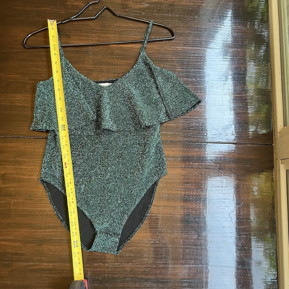 Zara Green Knit Sparkle Ruffle Tank Top Bodysuit Woman’s Small - Picture 8 of 12